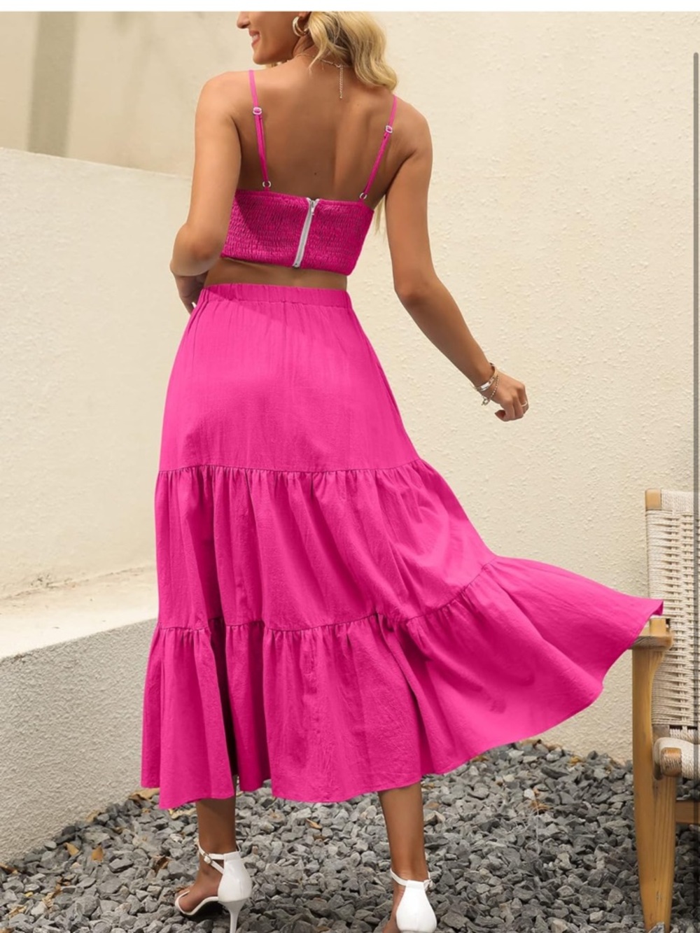 NWOT Women’s Barbiecore Pink Tiered Summer Rayon Maxi Skirt w Pockets Size Small - Picture 5 of 12